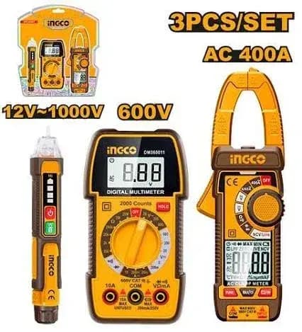 3PCS DIGITAL MULTIMETER INGCO AC CLAMP METER & DETECTOR TEST KIT INGCO DM3069