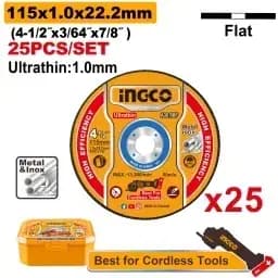 25 DISQUES À TRONÇONNER POUR MÉTAUX ET ACIER INOXYDABLE 115 MM INGCO MCD1025115